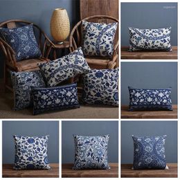 Pillow Vintage Blue And White Porcelain Printed Cover Decorative Sofa Throw Case Classical Pastoral Car Chair Home Decor