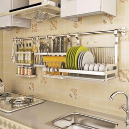 Kitchen Storage & Organisation Punch-free Pendant 304 Stainless Steel Hanging Rod Bowl Rack Drain Hardware Wall