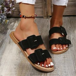 Sandals Flat-heeled Women's 2023 Summer Double-belt Buckle Fish Mouth Shoes One-line SlippersSandals