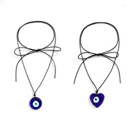 Pendant Necklaces Blue Evil-Eye Choker Necklace For Women Girl Elegant Weave Adjustable Wax Chain Year Jewellery Ornament NM