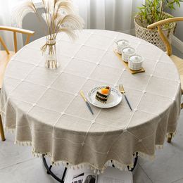Table Cloth Plaid Cotton Linen Round Tablecloth Wedding el Banquet Cloth Table cover Indoor Dining Room Kitchen Outdoor Decoration 230210