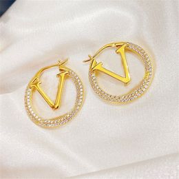 Woman Designer Jewelry Ear Studs Designers Letters Earring Fashion Gold Round Crystal Diamond Hoop Earrings Lady Wedding Party Ornaments