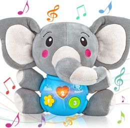 Plush Dolls Aitbay Elephant Music Baby Toys 0 3 6 9 12 Months Cute Stuffed Aminal Light Up born Musical for 230209