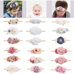 3pc Princess Pearl Flower Headband Infant Nylon Headband Girls Artificial Flower Newborn Toddler Elastic Nylon Kids Headwear