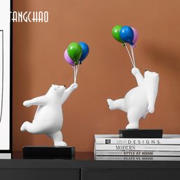 Decorative Objects Figurines Balloon Bear For Interior Creative Resin Statue Nordic Home Decoration Wall Mount Modern Figurine Room 230209