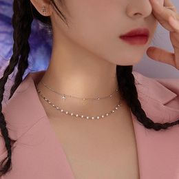 Choker Silver Color Stars Necklace For Women Double Deck Sequins Chain Necklaces Girl Party Jewelry Statement Clavicle Chains