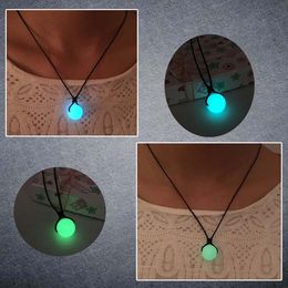 Luminous Stone Beads Pendulum Necklace Chakra Healing Pendant Glow in Dark Adjustable Chain Necklaces