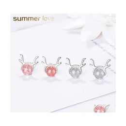 Stud Beautif Round Stberry Crystal Moonstone Earrings For Women Copper Deer Antlers Earring Christmas Drop Delivery Jewelry Dh3Mk