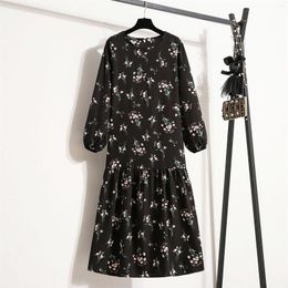 Casual Dresses Petite For Women Long Sleeve Autumn And Winter Vintage Flower Print Dress Round Wear