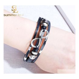Link Chain Infinity Leather Bracelet Mtilayer Wrap Bracelets Wrist Band Cuffs For Women Men Friendship Fashion Jewellery Gift Wholesa Dhayp