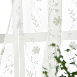 Curtain White Flower Curtains For Bedroom Living Room High-grade Embroidery Window Screen Cotton And Linen Customization