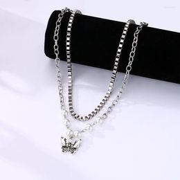 Chains Women Rhinestone Butterfly Pendant Thick Metal Chain Choker Necklace Charm Cool Street Punk Jewelry