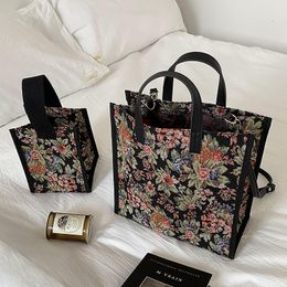 Evening Bags Vintage Women Floral Shoulder Bag Waterproof Handbag Mini Square Canvas Tote Korean Style Female Flower Crossbody 230210