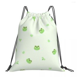 Shopping Bags Light Green Cute Frog Portable Sports Drawstring Riding Backpack Gym Clothes Storage Backpacks