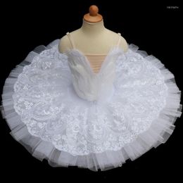 Stage Wear Professional Tutu Ballet Platter Skirts Lace Feather Sequined White Swan Lake Show Belly Dance Performance Costume Dress