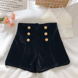 Women's Shorts Spring Autumn High Waist Double Breasted Velvet Women A-Line Black Wide Leg Office Lady All Match Casual