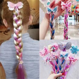 Girls Cute Cartoon Bow Butterfly Colorful Braid Headband Hair Decorate Ponytail Holder Hair Tie Rubber Bands Hair Accessories GC1900