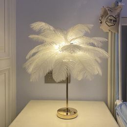 Table Lamps 2023 Touch Control Feather Lamp For Wedding Bedroom Decoration LED Desk With Feathers USB Power/Rechargeable