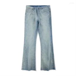 Men's Jeans Men's Spring And Summer Loose Hip Hop Wide Leg Pants Men Button Solid Color Pocket Denim Bell-Bottom Trousers