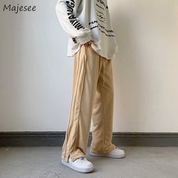 Men's Pants Men Retro Elastic Waist High Street Spring Oversize Baggy Loose Simple Straight Side-slit All-match Breathable Trousers Y2302
