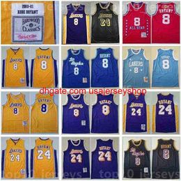 Men Retro Vintage Basketball Jersey 8 Bryant The Black Mamba All-Star Stitched 1996 1997 1999 2 2002 2003 Good Quality Team Yellow Blue