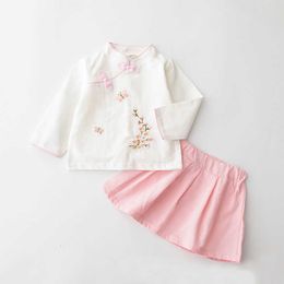 Clothing Sets Chinese Style Kid Girl Clothes Set Long Sleeve TopsSkirt 2Pcs Suit Children Tang Clothes Casual Baby Outfit Tracksuit Girl A821 W230210