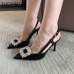 Brand New Slingbacks Women Spring Sandals SUOJIALUN Fashion Crystal Buckle Ladies Elegant Drass Party Pumps Shoes Slip On Mujer T