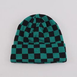 Berets Winter Acrylic Fashion Plaid Thicken Knitted Hat Warm Skullies Cap Beanie For Men And Women 226