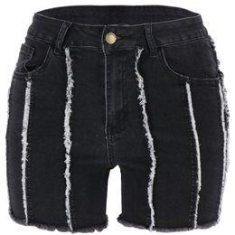 Jeans summer shorts loose pants dark high waist black stitching shorts temperament commuter skinny jeans DK032H1