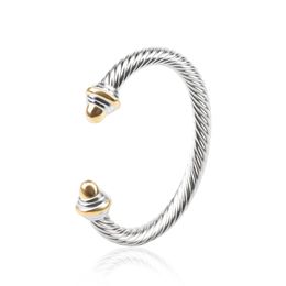 7mm Bracelet for Men Women Twisted Wire Round Head Fashion Versatile White Gold Plated Cuff Bangle