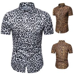 Men's Casual Shirts Summer Fashion Mens Leopard Printed Button Men Short Sleeve Sexy Streetwear 230209