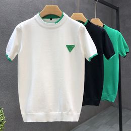 Men's T-Shirts Contrast Stitching Slim Fit Knitted T Shirt Men O-Neck Homme Streetwear Fashion Summer Casual T-Shirt