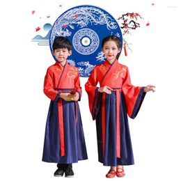 Stage Wear Teenager 110-160CM Traditional Chinese Costume Hanfu Dress For Girl Baby Boy Clothes Tang Suit Vintage Kids Ancient Folk Dance