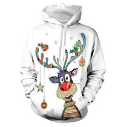 Men's Hoodies Sweatshirts Christmas Moose Print Men's Hooded Sweatshirts Funny Cute Pattern Jacket Coat Spring Autumn Street Trend Men Oversized Pullovers 230209