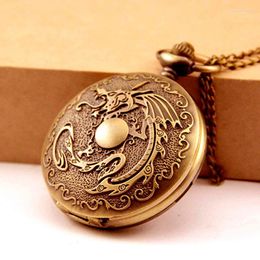 Pocket Watches Dragon Style Quartz Watch Necklace Pendant Cartoon Loong Peafawl Chain Women Men's Boy Gifts Warches