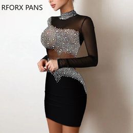 Casual Dresses Women Elegant Decor Sheer Mesh Bodycon Dress 230209