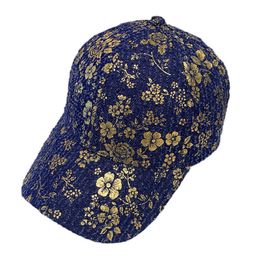 Ball Caps Autumn Winter Women's Hat Baseball Cap with Printed Gold Flowers Navy Blue Black G230209