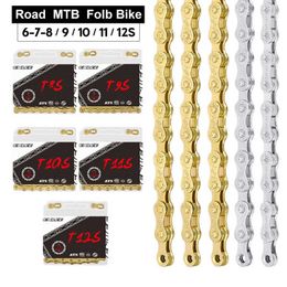 Bicycle 6 7 8 9 10 11 12 Speed Velocidade Plated Silver Cycling Chains Mountain Road Folb Bike MTB Chain Parts 116 Links 0210