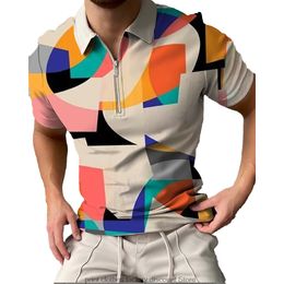 Men's Polos Summer Watercolour Doodle Short Sleeve Zipper Collar Clothing Polo Shirt For 3D Printed Graphic Breathable Casual Top 230211