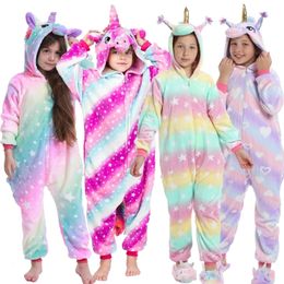 Pyjamas Winter Flannel Kids Kigurumi Pyjamas Unicorn Baby Onesie Girls Sleepwear Warm Hooded Pyjamas Children Jumpsuit Pijamas 230210