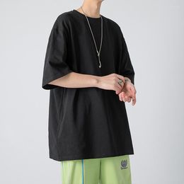 Men's Suits W055 Fashion Solid Loose O-Neck T Shirt Mens Cotton Hip Hop Streetwear Top Tees S-5XL