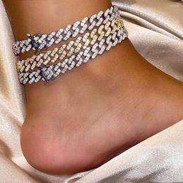 Anklets Flatfoosie Hip Hop Cuban Link Anklet Wholesale Jewellery For Women Iced Out Bling Rhinestone Barefoot Sandals Foot