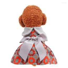 Dog Apparel Puppy Clothes Grey Bowknot Woollen Dress Pet Cat Fit Small Spring & Summer Cute Costume Cloth Skirt Wholesale