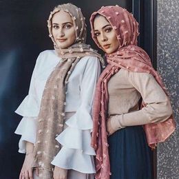 Ethnic Clothing 2023 Women Soild Colour Islamic Headscarf Head Scarves Flocked Full Cover-up Bubble Cotton Scarf Hijabs For Muslim