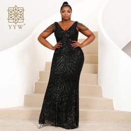 Party Dresses Geometric Sequins Beading Long Formal Prom Party Gown Sleeve Design Deep V-Neck Ankle Length Wedding Cocktail Dresses Plus Size 230210