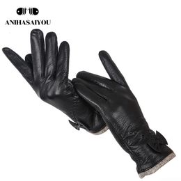 Five Fingers Gloves Top grade leather gloves women sheepskin genuine leather gloves women outdoor winter gloves women -8030 230210