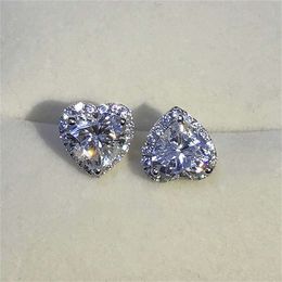 Stud Earrings For Women Silver Needle Heart Cubic Zirconia Wedding Engagement Promise Bridal Jewelry Drop Shipping CCE663