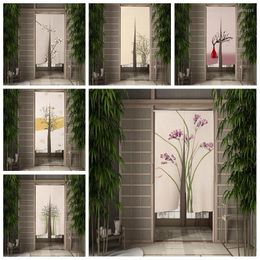 Curtain Elegant Flowers Door Kitchen Japanese Partition Curtains Drape Entrance Hanging Half-Curtain Linen Material