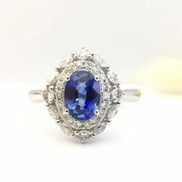 Cluster Rings 0.958ct 0.479ct 18K Gold Natural Sapphire Women Ring With Diamond Setting 2023 Fine Jewellery Wedding Band Engagement