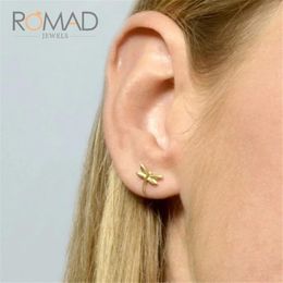 Stud Earrings Romad Fashion S925 Sterling Silver Ins Wind Cactus / Dragonfly Leaf Arrow Fish Bone Bean For Women Gift
